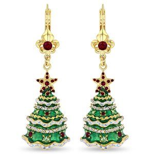 Leverback Christmas Tree Earrings by Ritzy Couture DeLuxe –22k Gold Plated Brass